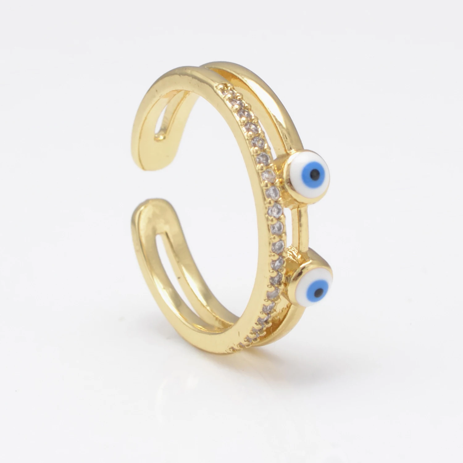 

High Quality Crystal Open Rings for Women Copper Gold Plated Adjustable Blue Eyes Ring Jewelry Women Man Girl Wholesale Bulk