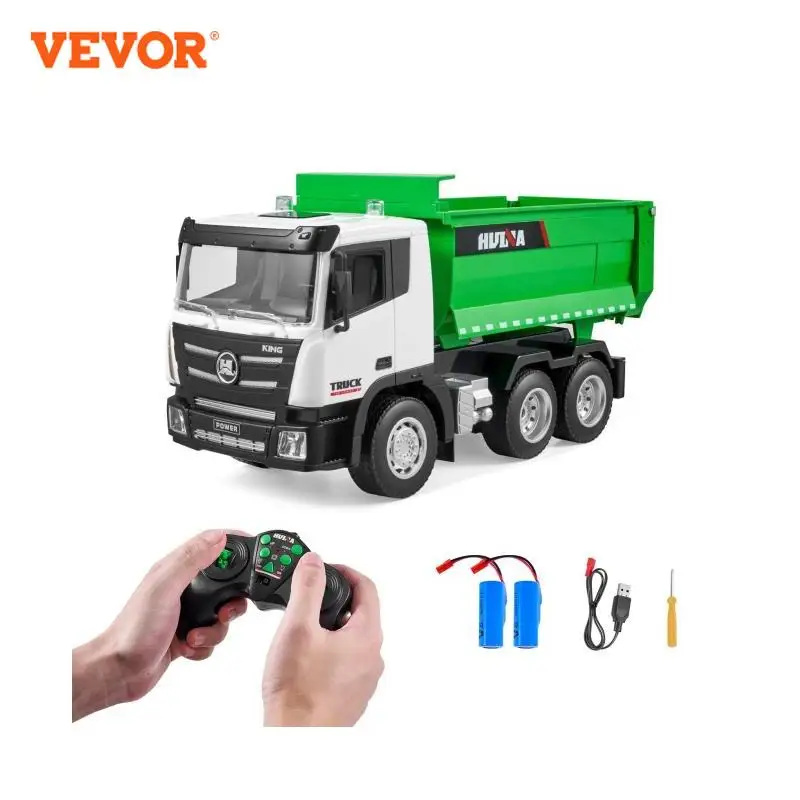 VEVOR Camion à benne basculante télécommandé, 9 canaux, camion-benne RC échelle 1:18, jouet véhicule de construction, avec lumière, 2 piles rechargeables, pour enfants, garçons, filles, 8 ans et plus