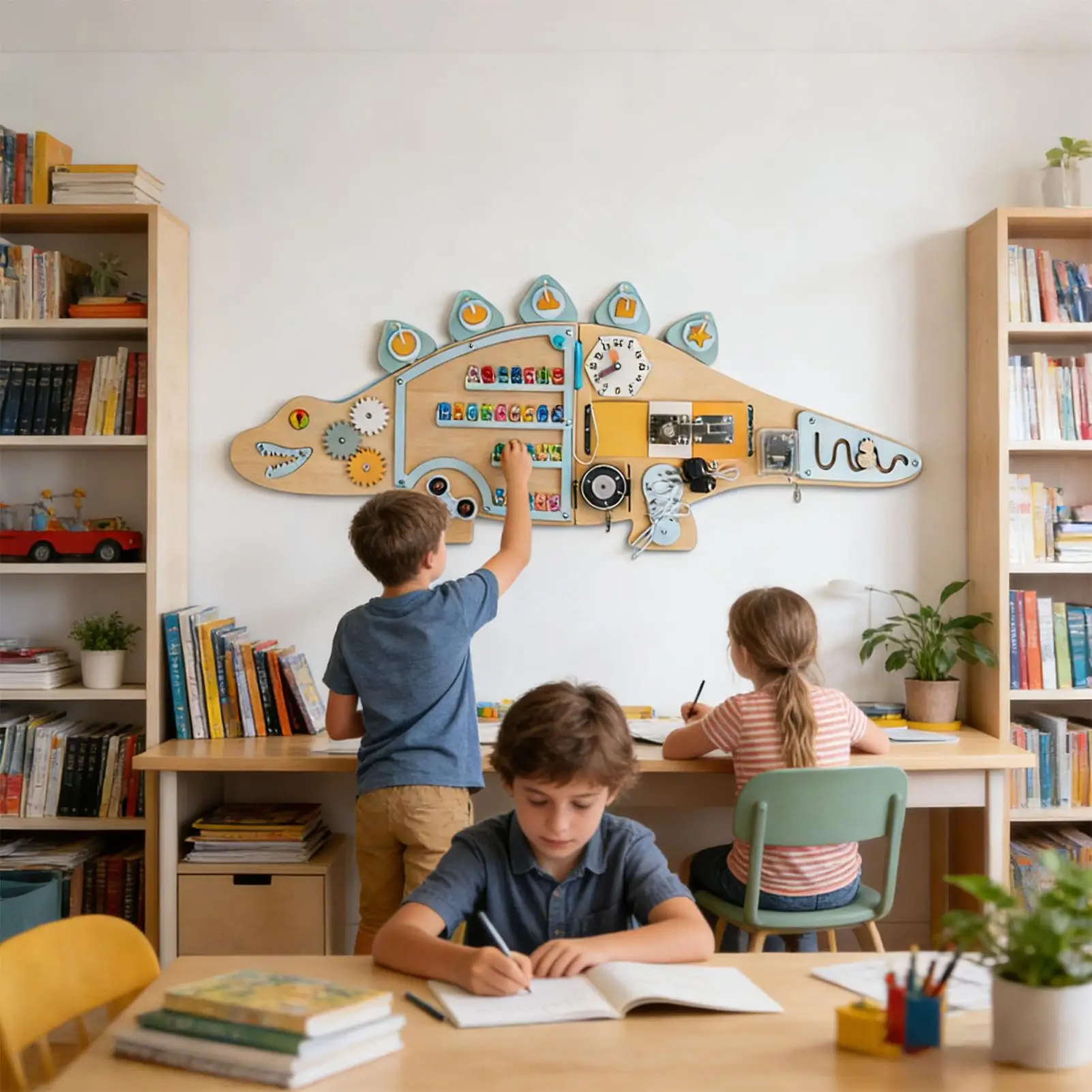 Muur zintuiglijk bord dinosaurusvorm houten speelgoed voor vroeg leren Activiteit muur zintuiglijk bord voor kinderen jongens meisjes familiehuis