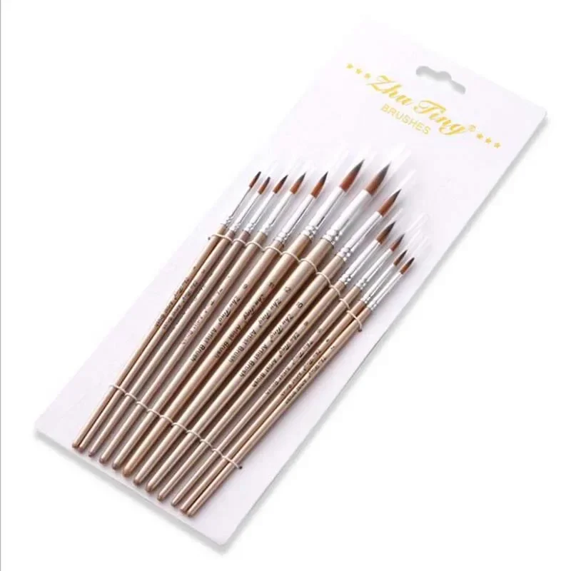 

12 шт./лот, нейлоновые щетки для волос, розовое золото, круглая передняя акварельная кисть, гуашь, набор акварельных акриловых кистей