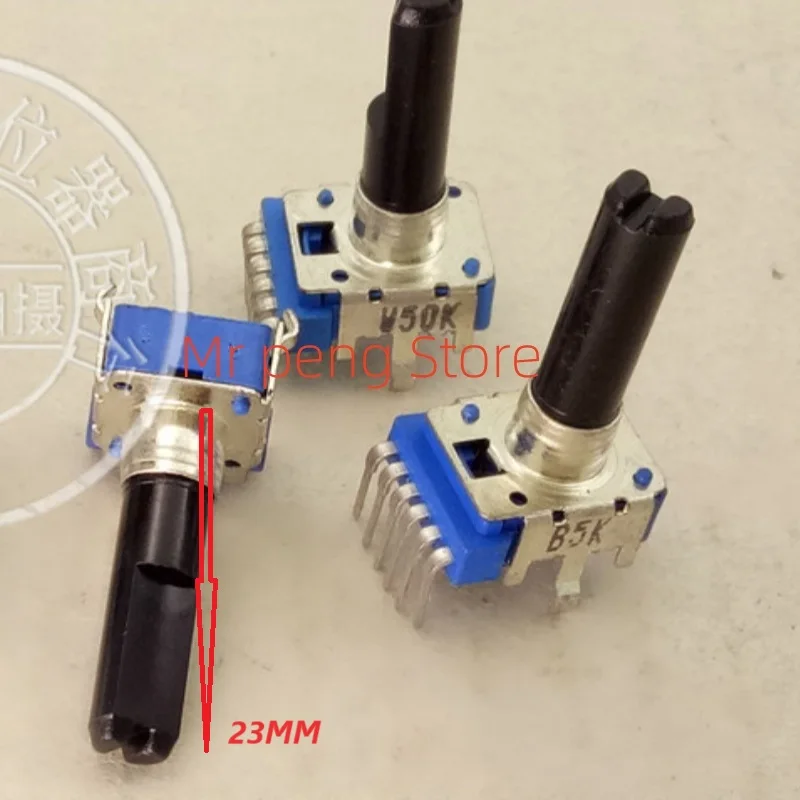 1pcs for Type RK142 vertical dual Potentiometer (B50K with center point)50K 100K 200K 20K handle 23MMF 6 pins