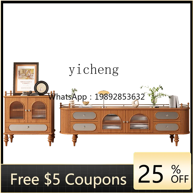 

G2 solid wood TV cabinet cherry wood medieval foyer side cabinet Changhong glass Nordic living room floor cabinet