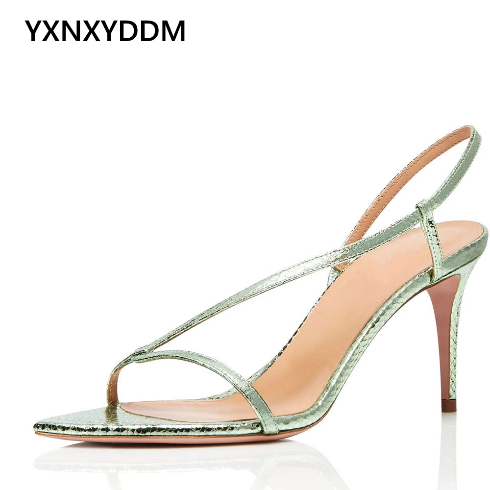 

2023 New Elegant Green Summer Sandals for Women Stilettos Party High Heels Ladies Silver Dress Shoes Open Toe Strappy Footwear