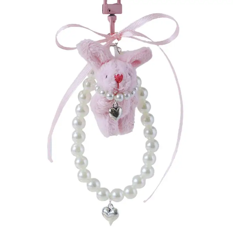 

Plush Keychain Beaded Keychain Wristlet Bunny Pendant Kawaii Plush Keychain Stuffed Animal Keychain for Easter Birthday Party