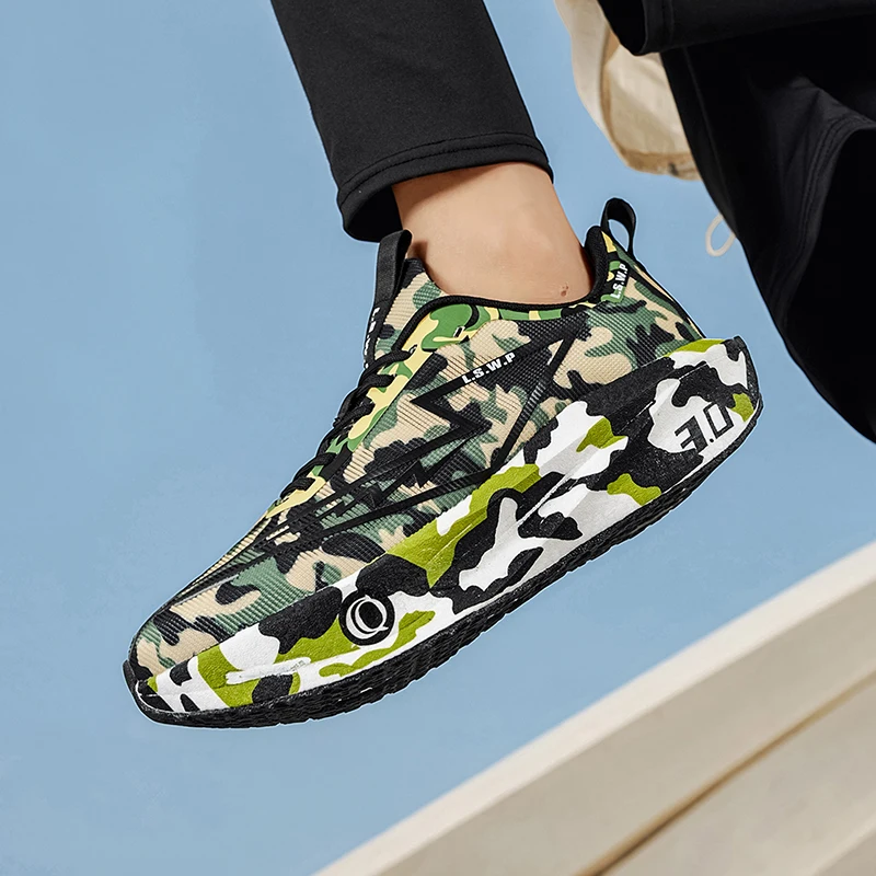 Herren-Freizeitsportschuhe, trendige Camouflage-Laufschuhe für Herren und Damen, hochelastische, dicksohlige, dämpfende Sneaker, atmungsaktive, leichte Laufschuhe aus Mesh-Material, rutschfeste, abriebfeste Außensohle, für Jugendliche geeignet. – Detail 15