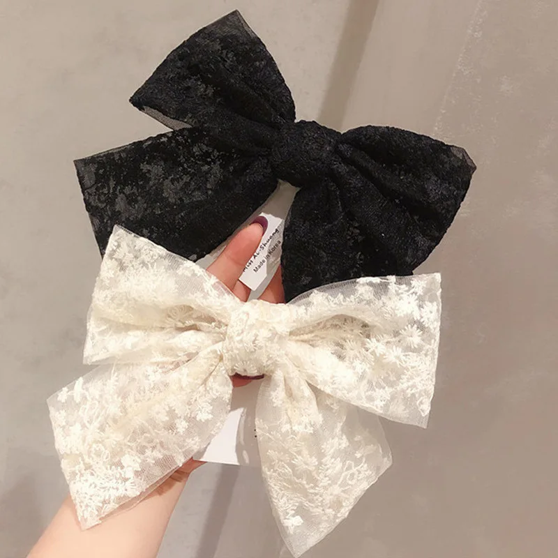 Japanese 2023 New Metal Lace Fabric Bow Solid Color Spring Clip Holiday Party Elegant Hair Clip Women's Fashion Hair Accessories