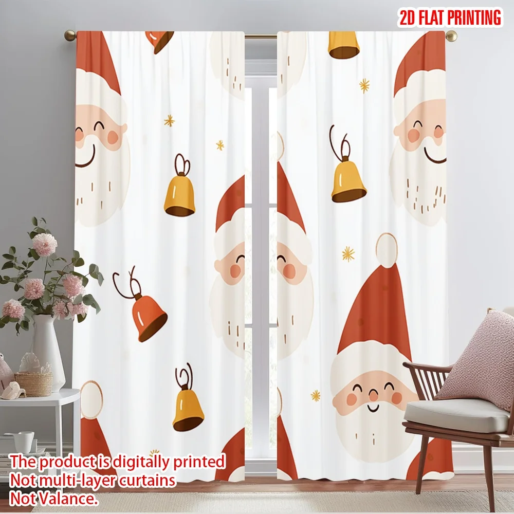 2pcs,2D plane printing Pattern Curtains Cute Santa Christmas Ornament Polyester Fabric (without rod) All Seasons Perfect for