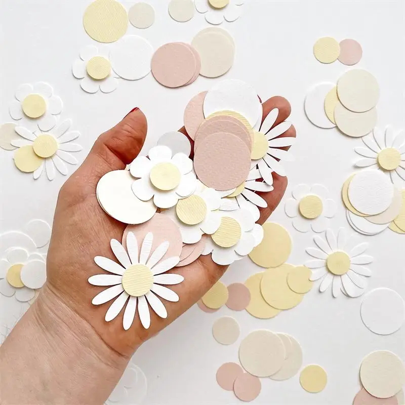 100Pcs Party Theme Decoration Circular Daisy Confetti Baby Shower Wedding Bridal Gift Party Birthday Party Table Throwing Confet