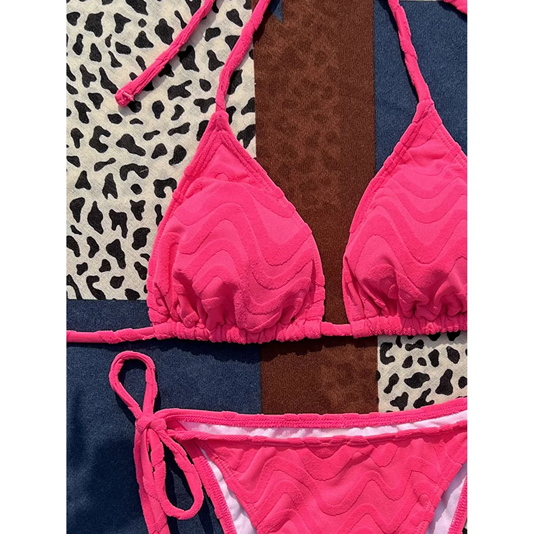 Sexy neuer, geraffter Neckholder-Bikini mit Trägern, zweiteiliger Damen-Bikini, Badeanzug, Badebekleidung, Badeanzug für Damen, V4367 – Detail 21