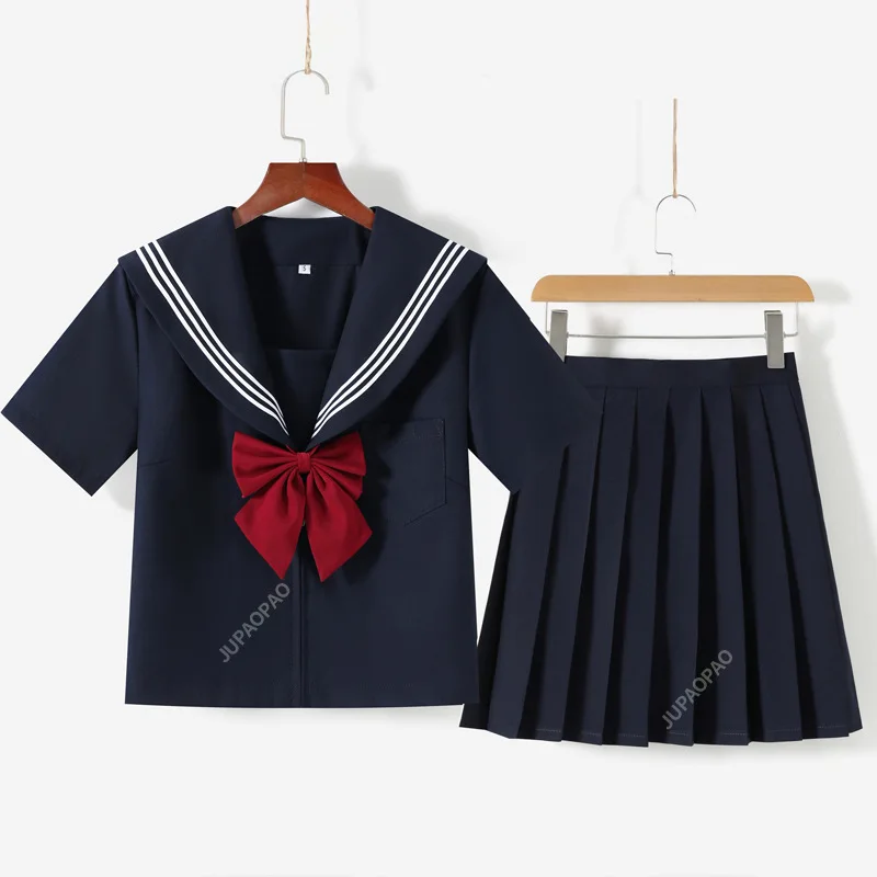 Japanese School Uniform Suit Sailor JK S-2XL Basic Cartoon Girl Navy Sailor Uniform Black Sets Navy Costume Women Girl Costume-B