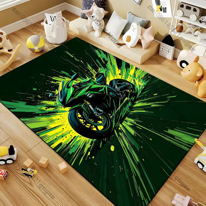 

Green Motorcycle Rug Carpet for Living Room Children Bedroom Play Mat Sofa Floor Rug Home Decor Anti Slip Mat Gift