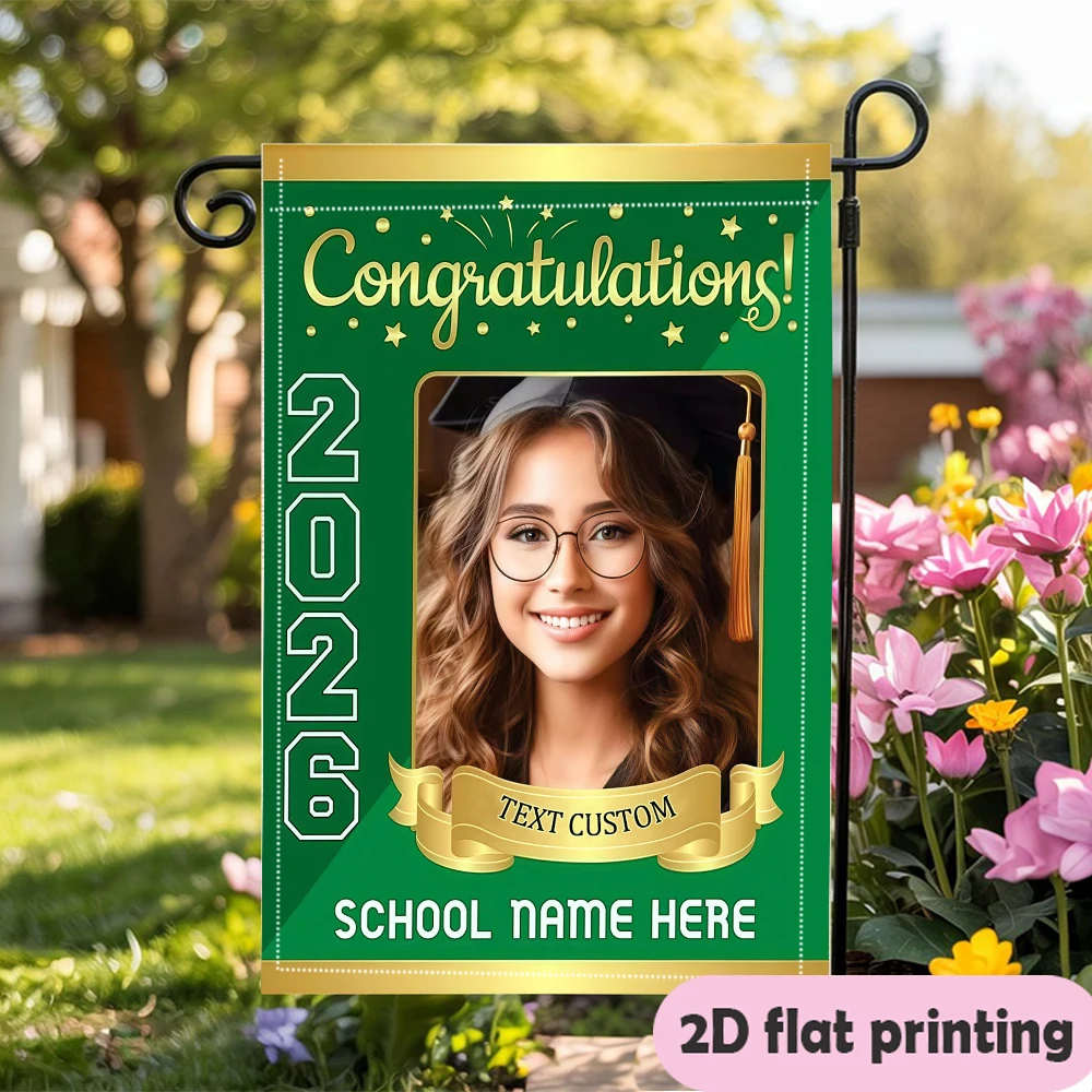 1pc double-sided Customizable Congrats Garden flag personalized custom Text & Photo&School Name No electricity needed 30*45cm(12