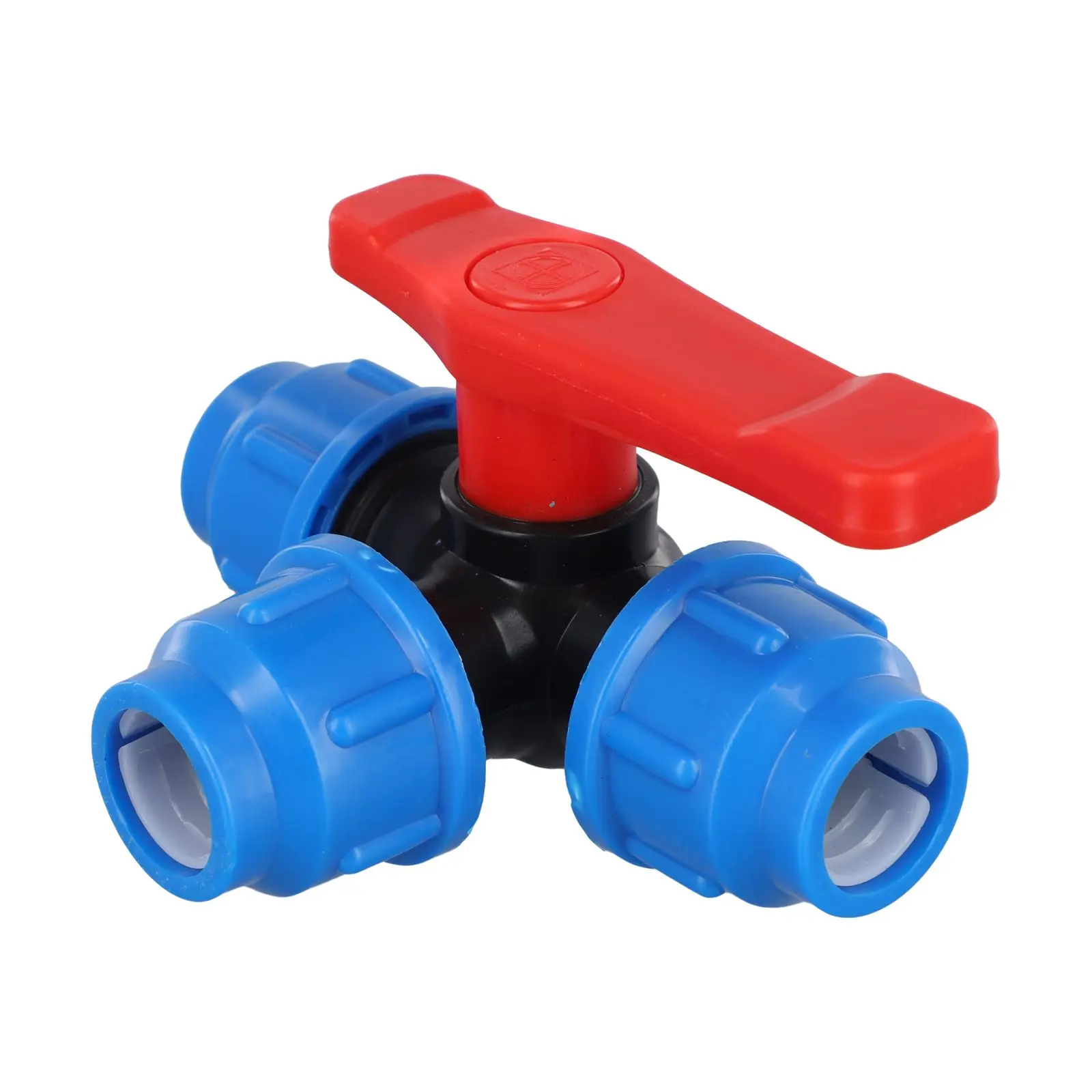 PE 3-Way Fast Connection Pipe Valve Plastic Ball Valve T-Type Water Splitte Internal Diameter 20/25/32/40/50mm Tube Accessories
