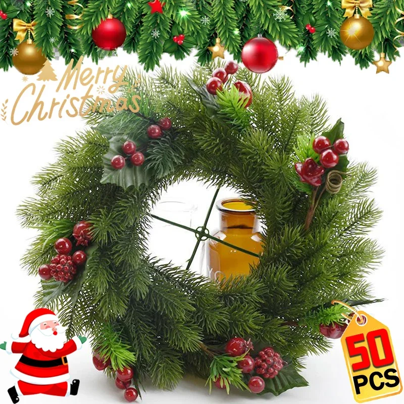 50/1PCS Artificial Plants Cheaper 2025 Christmas Tree Pine Needles New Year Decorations for Home Scrapbooking DIY Gift Candy Box