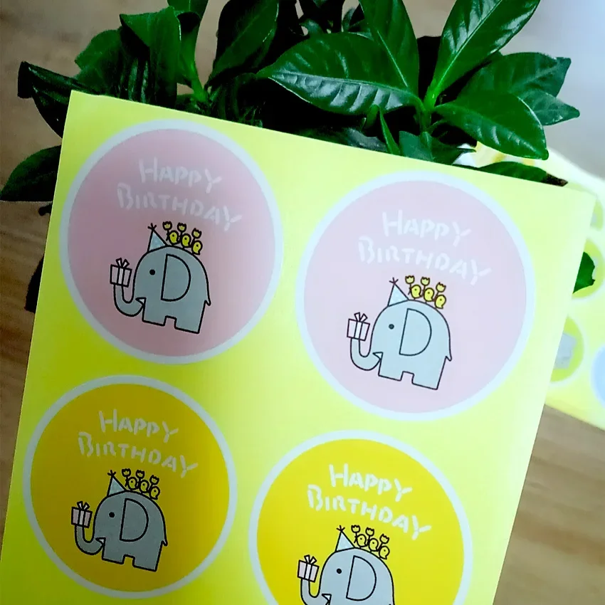 160pcs/pack Round elephant Happy Birthday Sealing Sticker Cake Packaging Sealing Label Kraft Sticker Baking DIY Gift Stickers