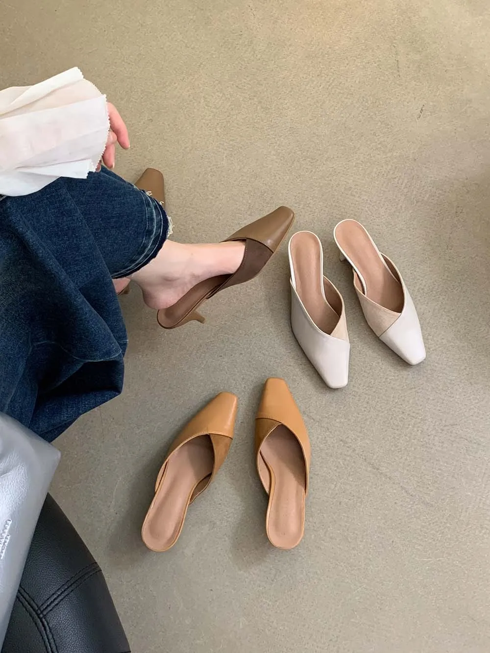 2024 New Arrivals Women Slides Slippers White Khaki Brown Mixed Color Casual Outside Mules Shoes Summer Fashion Sandals Mules 39