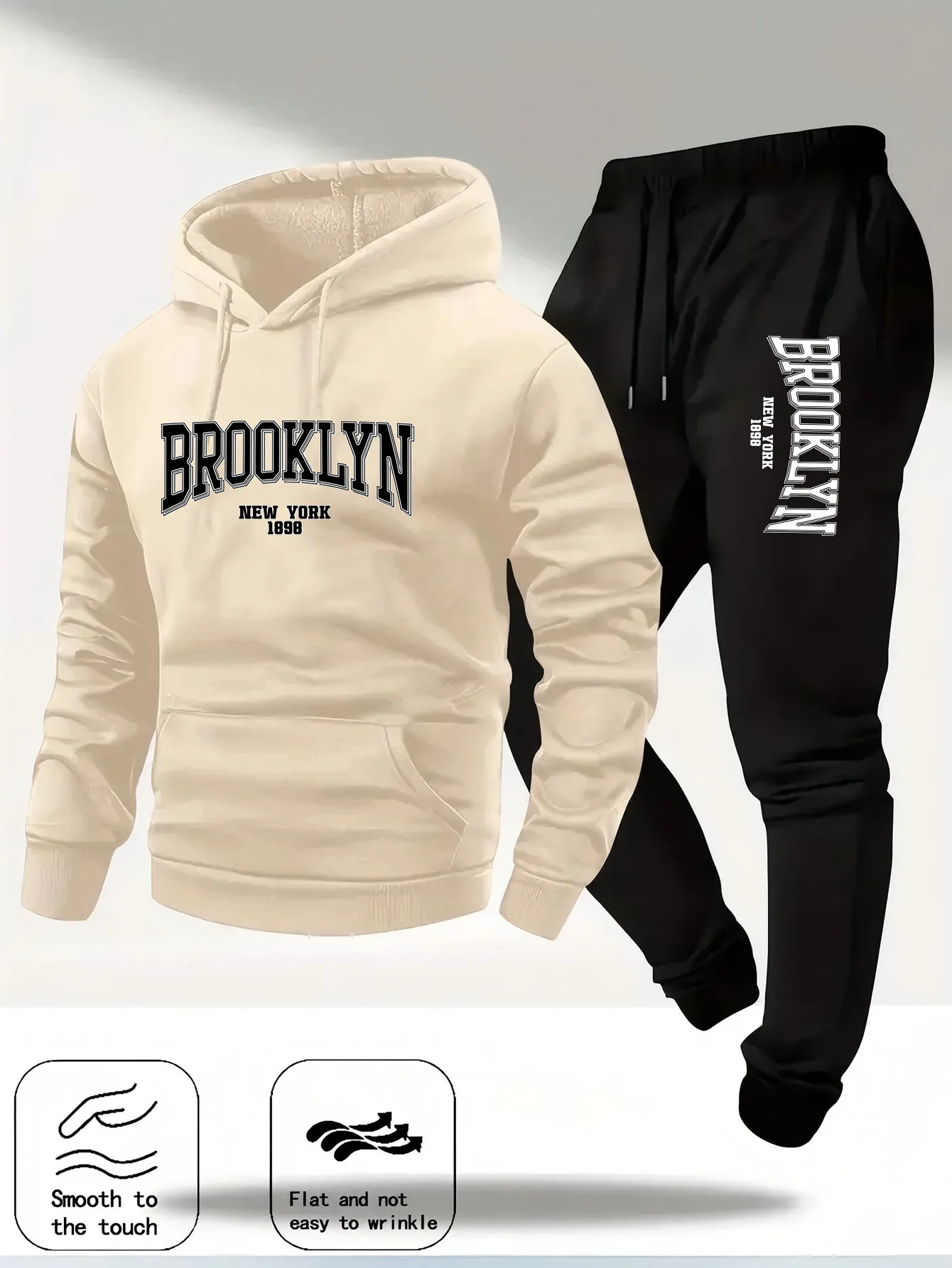 طقم سويت شيرت رجالي كاجوال فضفاض بغطاء للرأس للخريف والشتاء، عصري وطليعي، مقترن بنطال طويل. #4