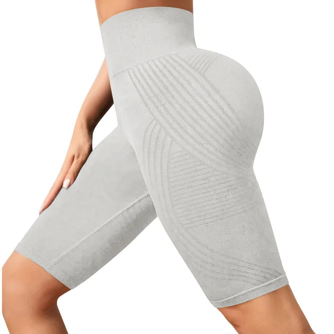 Hoch taillierte, nahtlose Yoga-Shorts für Damen, gestrickt, schmale Shorts, Workout, Laufen, lineare ästhetische Leggings, dehnbare Hip-Lift-Shorts – Detail 19