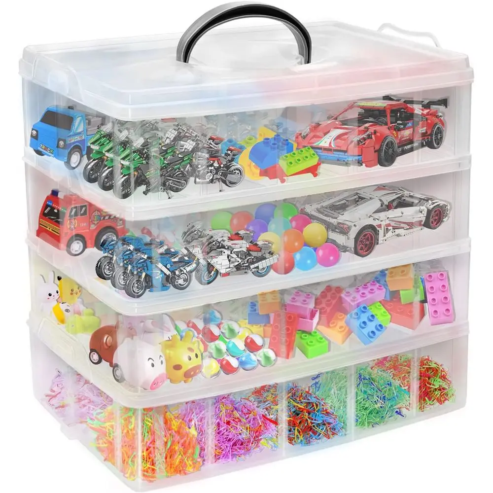 

4-Tier Stackable Storage Container Box with 40 Adjustable Compartments, Plastic Organizer Box Transparent Storage Case for Kids