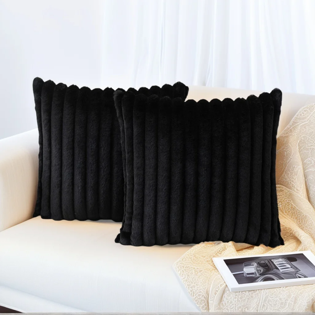2er-Pack Künstliche Plüsch-Kissenbezüge, Luxuriöse Weiche Gestreifte Dekorative Kissenbezüge, Geeignet für Sofa-Innenräume – Detail 14