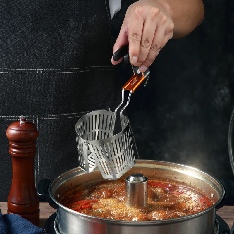 

Открывающаяся воронка для горячей кастрюли из нержавеющей стали, масляный боковой дуршлаг, корзина для жарки масла, кухонные принадлежности, сливное устройство для домашней жарки еды