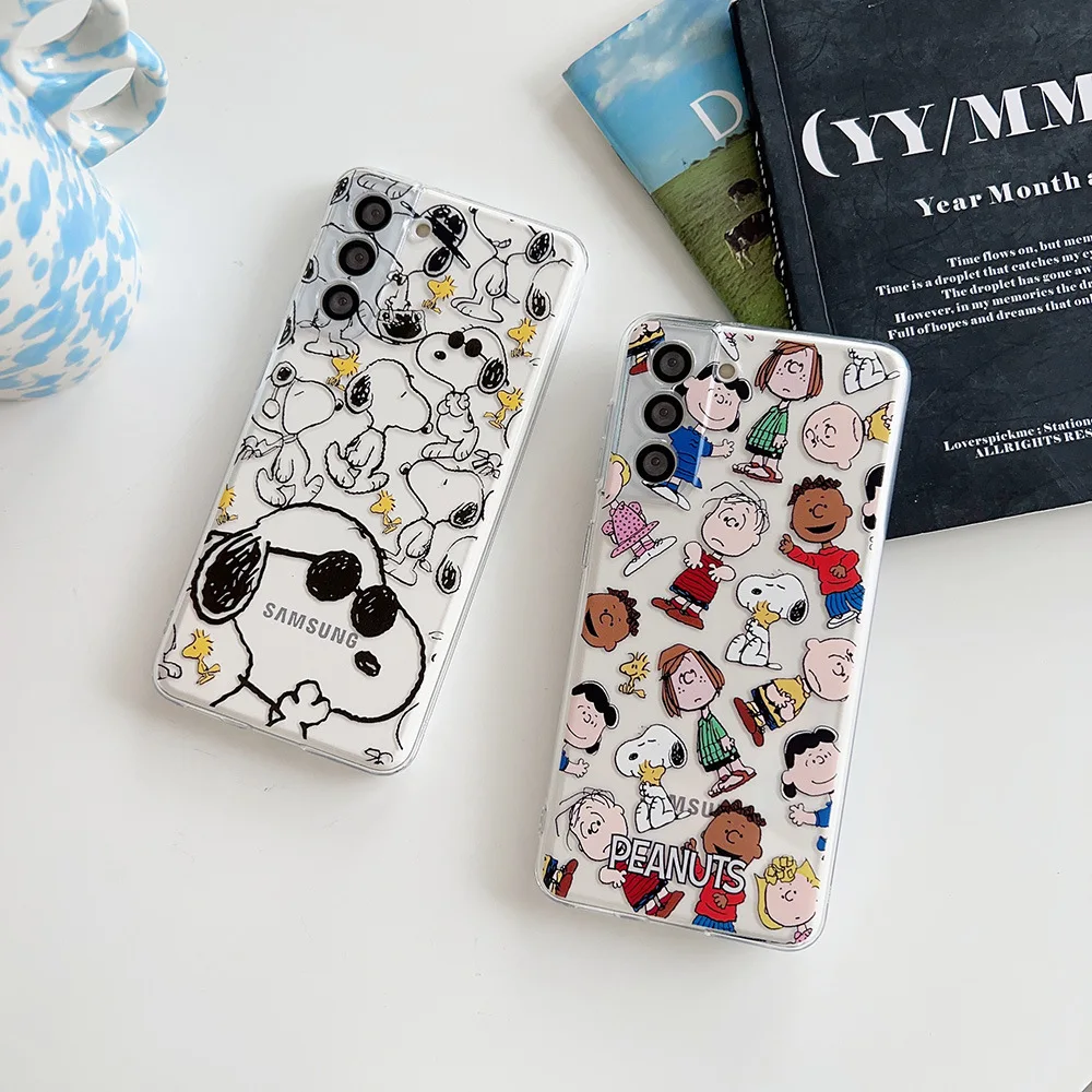 Cute Cartoon Peanut Snoopy Charlie Brown Transparent Phone Case For Samsung Galaxy S26 25 24 23 Ultra Puls Cases Soft TPU Cover