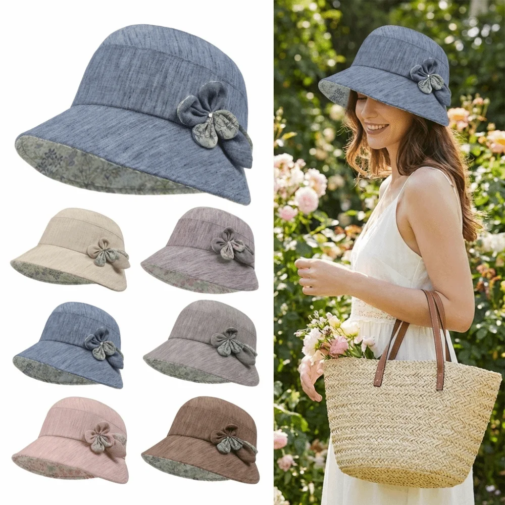 

New Wide Brim Bucket Hat Breathable Fabric Foldable Sun Hat Flower Design Wide Brim Hat Outdoor Activities