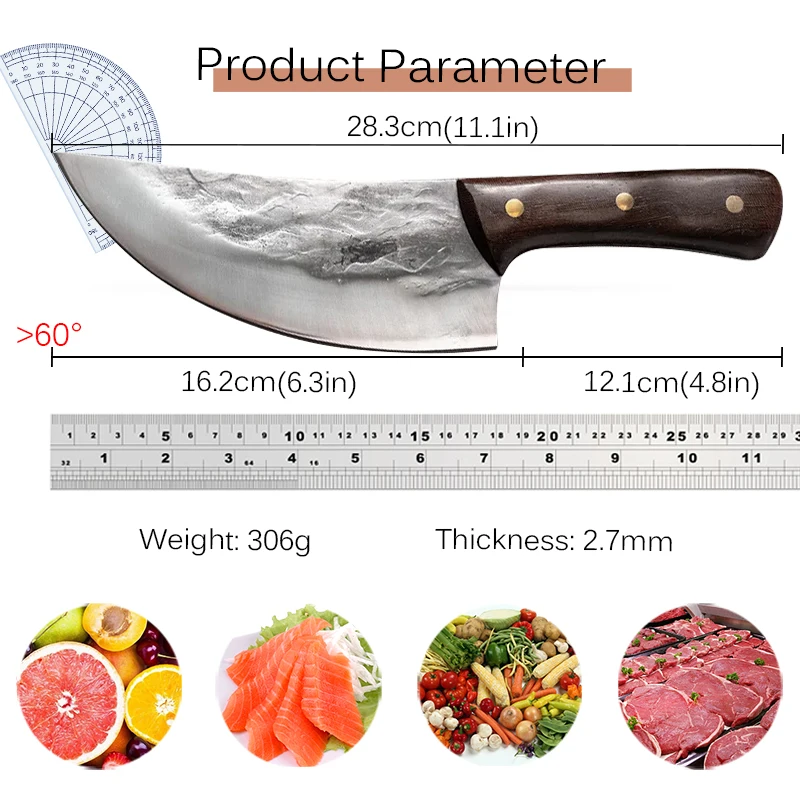 Forged Kitchen Knife Stainless Steel Meat Cleaver Chopping Knife Serbian Style Vegetables Fish Slicing Butcher Chef Knife