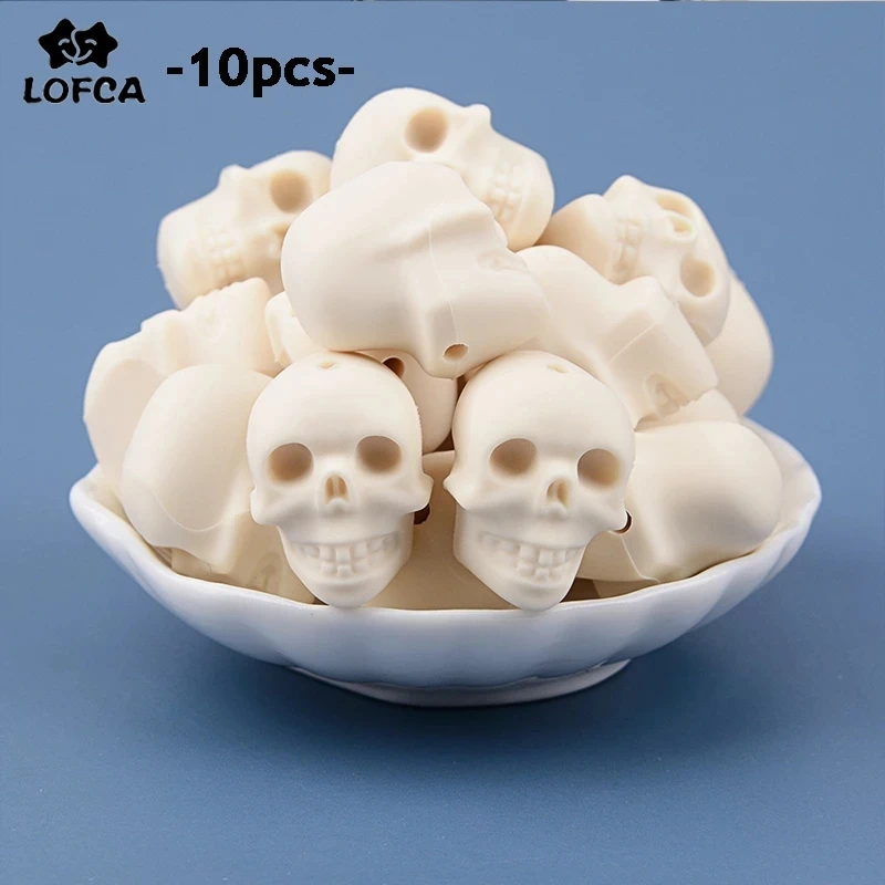 

LOFCA 10pcs Person Cranial Head Silicone Beads BPA Free Skull Soft Chewable Organic For Necklace Baby Teething Toys DIY Chain