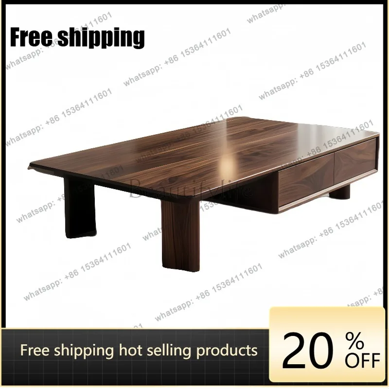 YJ modern minimalist black walnut coffee table living room storage light luxury solid wood small tea table