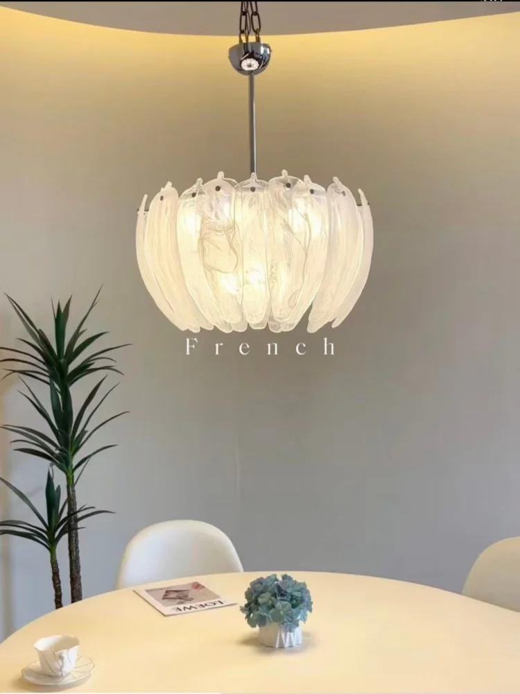 

French Modern Cloud Feather Glass Pendant Light LED High-End Pendant Light Italian Design Bedroom Living Room Lighting Gloss