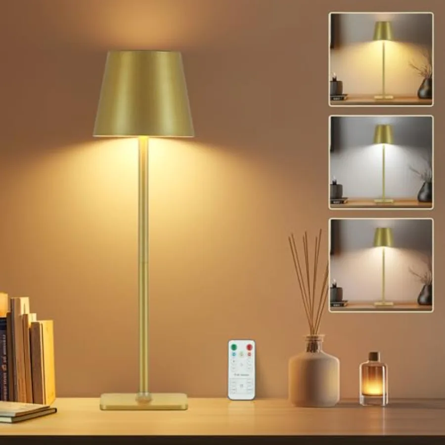 

Беспроводная настольная лампа с таймером, перезаряжаемая, на аккумуляторе 5200 мАч, с пультом ДУ, регулируемая высота, 3 цвета, плавная регулировка яркости