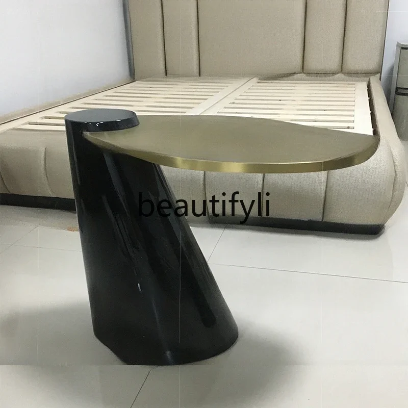 

Living room corner few sides sofa small coffee table metal electroplating panel Martin furniture