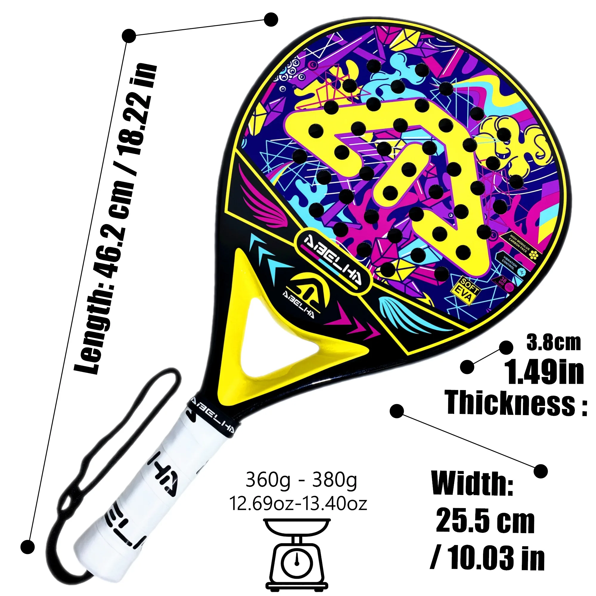 ABELHA 2026 مضرب باديل سطح من ألياف الكربون مع مضارب تنس باديل أساسية من الإسفنج المرن EVA خفيفة الوزن