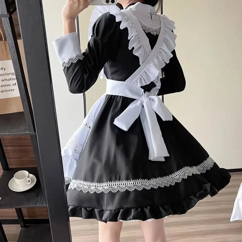 British Nobility Black White Retro Maid Outfit Anime Long Dress Men Women Court Maid Lolita Dress Servant Waiter Cosplay Costume