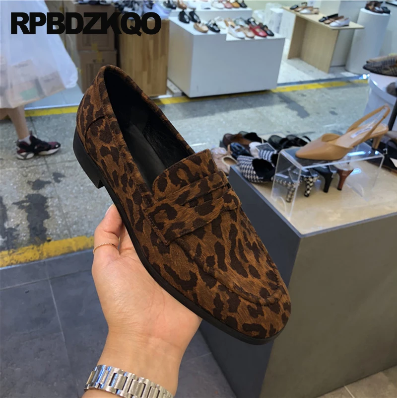 

Loafers Brown Suede Leopard Print Vintage Women Oxfords Shoes Chinese Slip On Flats Round Toe Casual British Style Snake Comfy