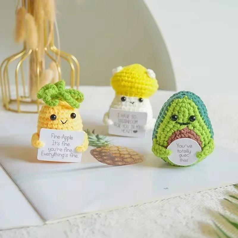 Positive Potatoes Keychain Pendant with Card Knitting Inspired Toy Mini Handmade Ornament Funny Knitted Potato Doll Gifts