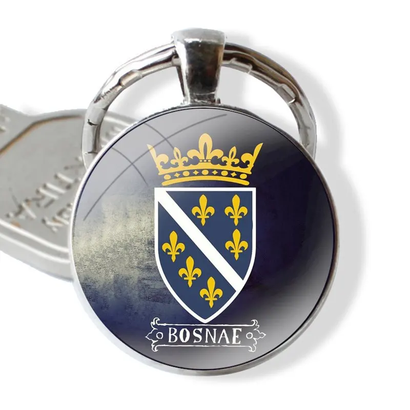 Keychain Handmade Glass Cabochon Key Ring Holder Pendant Key Chains Bosnia and Herzegovina Flag Krajews