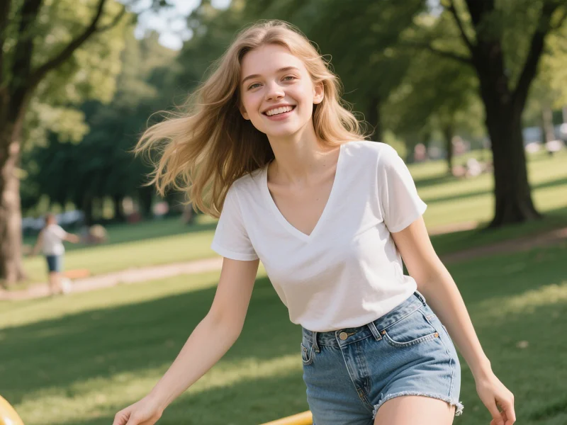 t-shirt scollo a V con pantaloni corti in denim