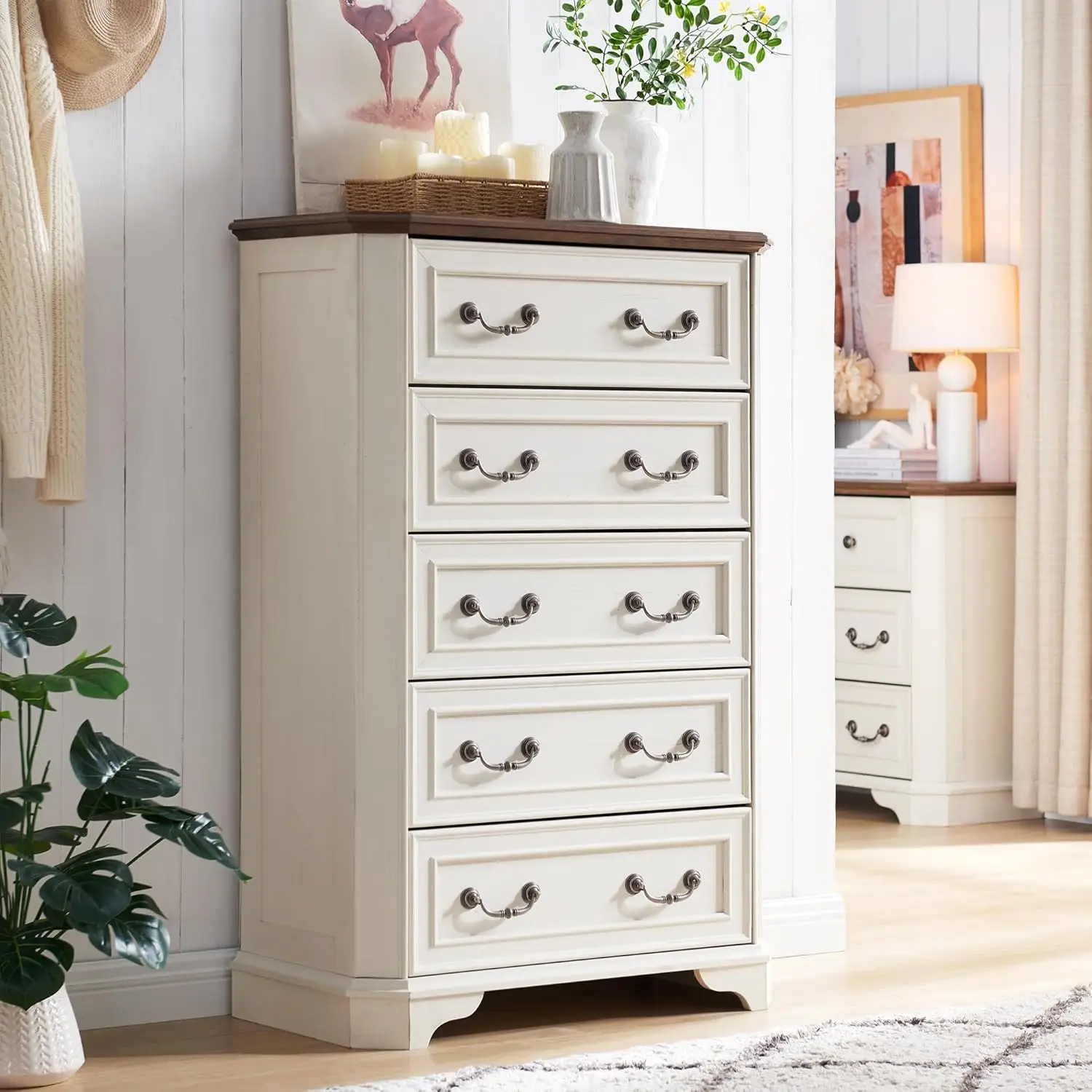 Farmhouse 5 Drawers Dresser for Bedroom, 48