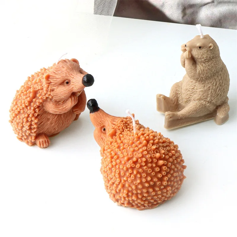 3D Groundhog Hedgehog Silicone Mold for Candle DIY Simulation Animal Resin Plaster Aromatherapy Making Supplies Autumn Harvest