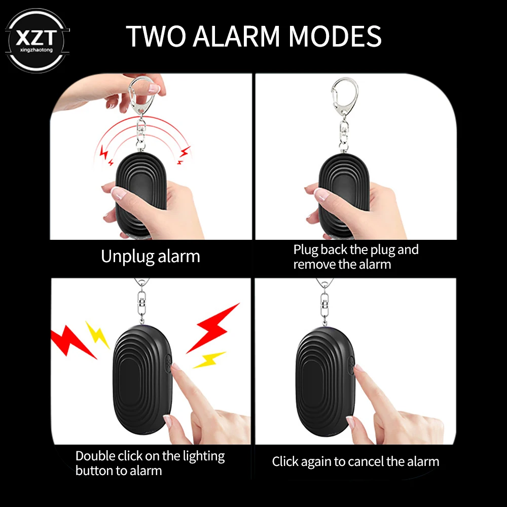 Personal Defense Alarm 130dB With LED Light Rechargeable Self Defense Woman Safety Alarm Key Chain Emergency Anti-Attack