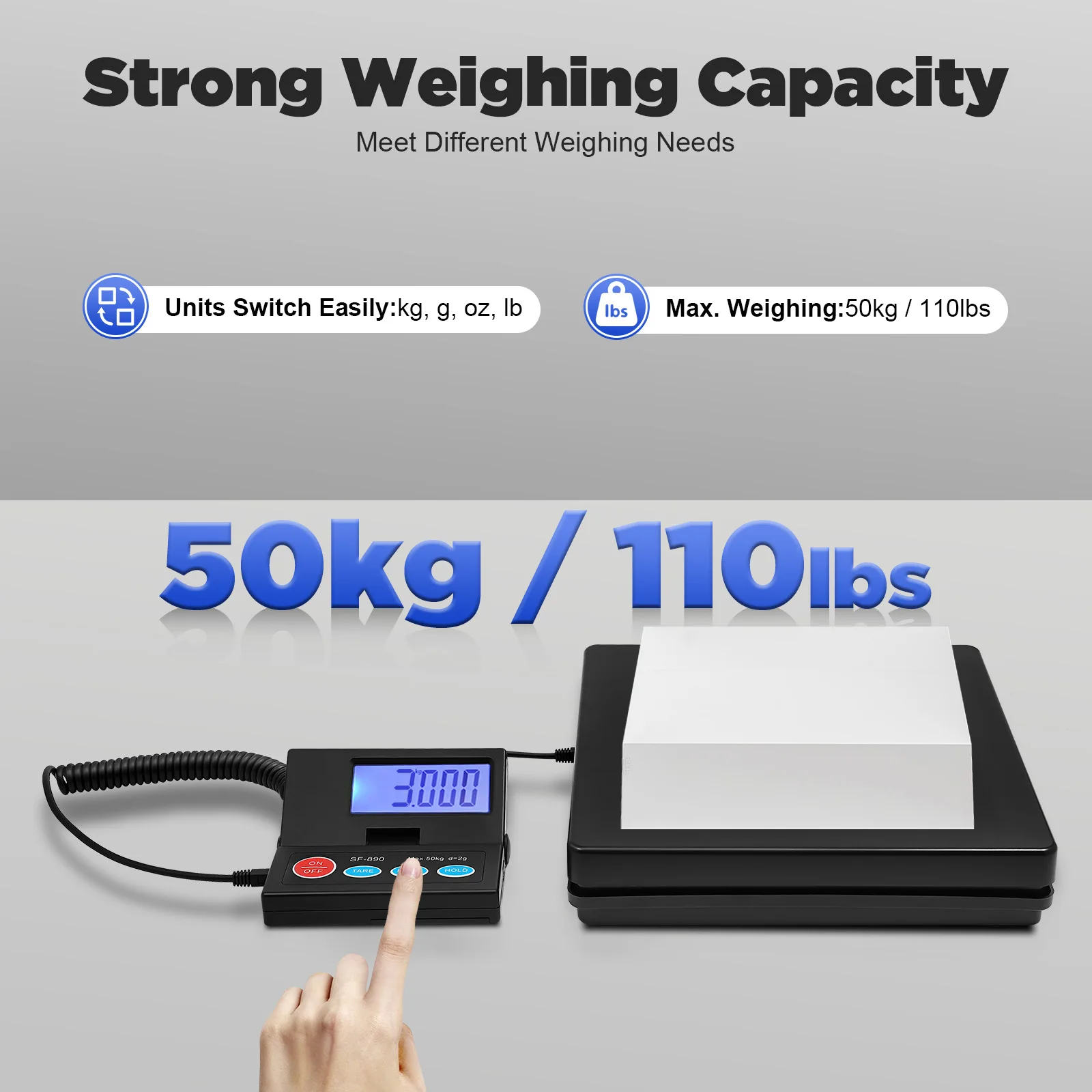 50kg /110lbs Maximale Wiegekapazität Elektronische Waage mit 4 Verschiedenen Maßeinheiten (kg/g/oz/lb) für Fabrik, Werkstatt, Apotheke