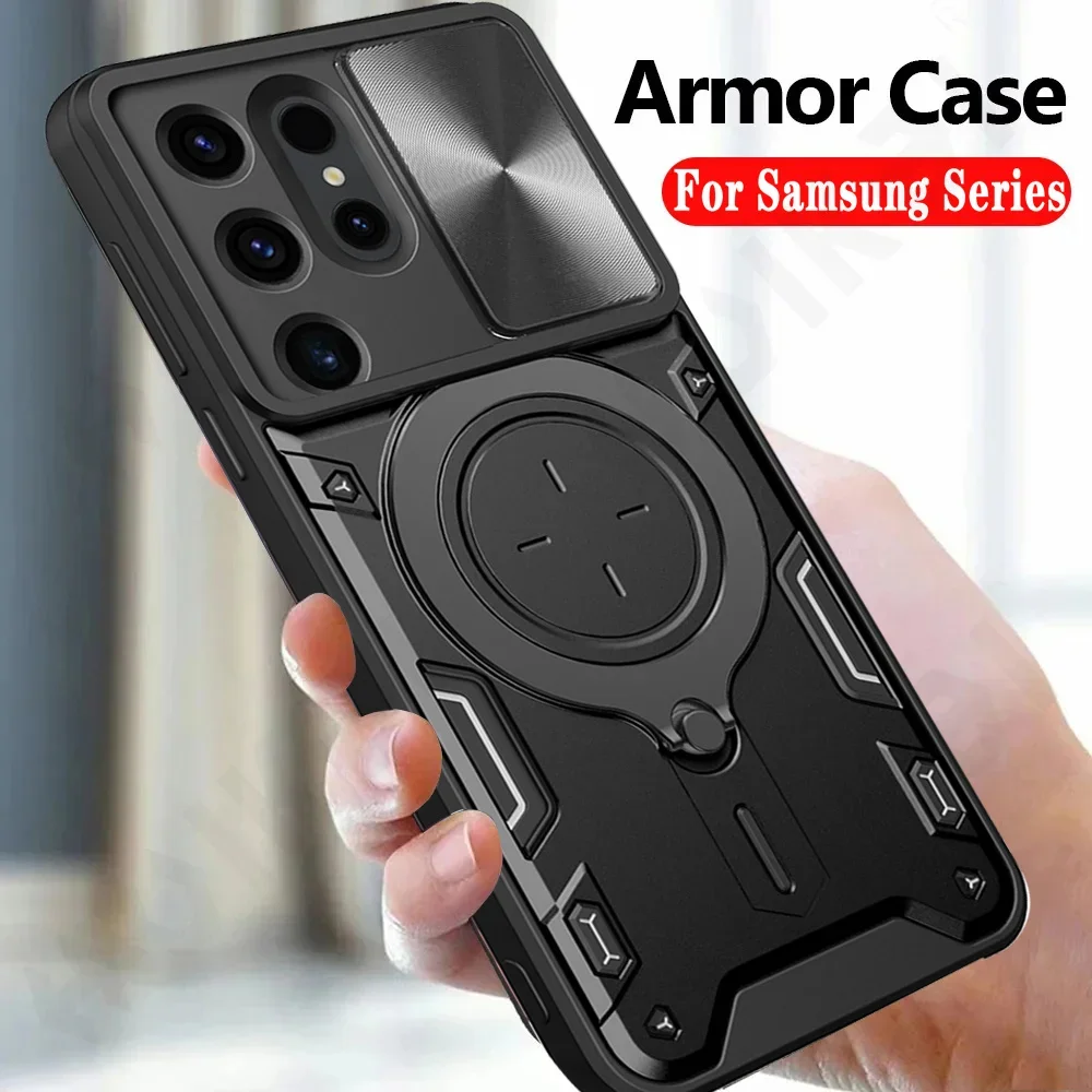 Case For Samsung Galaxy S25 S24 S23 S22 Note 20 Ultra A55 A35 A15 A54 A34 4G 5G Magnetic Rotat Camera Slide Protector Ring Cover