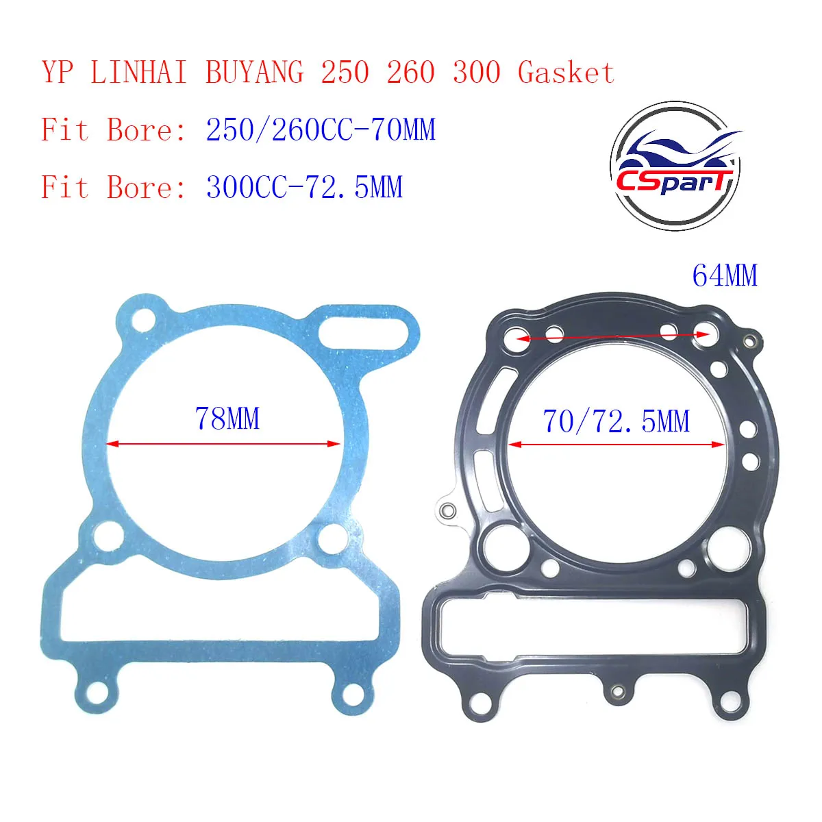 

YP VOG 250 260 300 300CC 69mm 70mm 72.5mm Gasket Kit Tank Touring De Linhai Buyang Jinlang XinYue Scooter ATV Buggy Parts