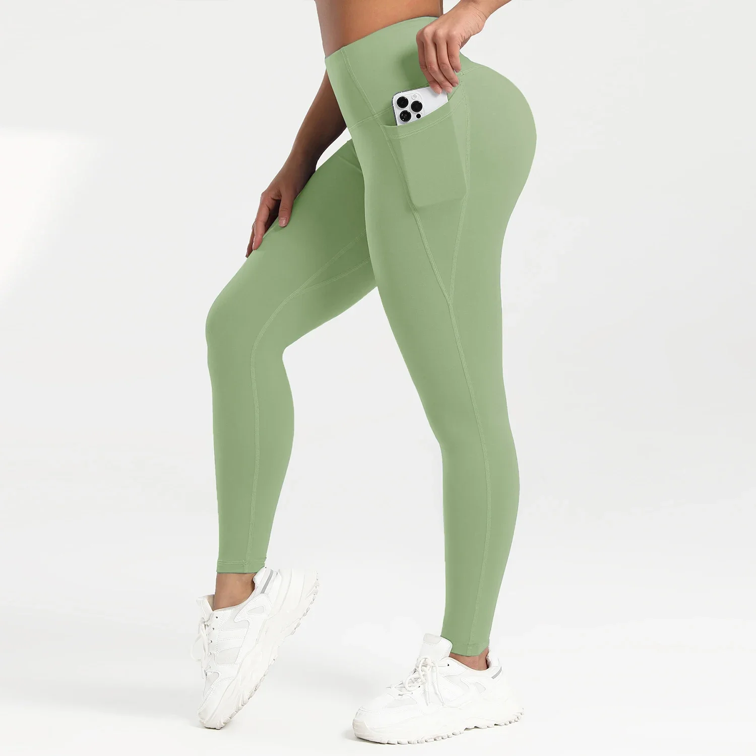 กางเกงโยคะผู้หญิงแบบมีกระเป๋า กางเกงฟิตเนสวิ่งเอวสูงทรงสลิม กางเกงออกกำลังกายแบบดันทรง แห้งเร็ว ใส่สบาย เหมาะสำหรับวิ่งจ๊อกกิ้งและออกกำลังกายทั่วไป