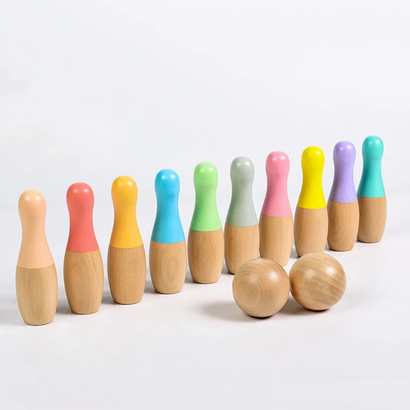 Wooden Bowling Toy Fine Workmanship Safe Use Wooden Kids Indoor Outdoor Bowling Toys Kids Bowling Set Interactive Toy