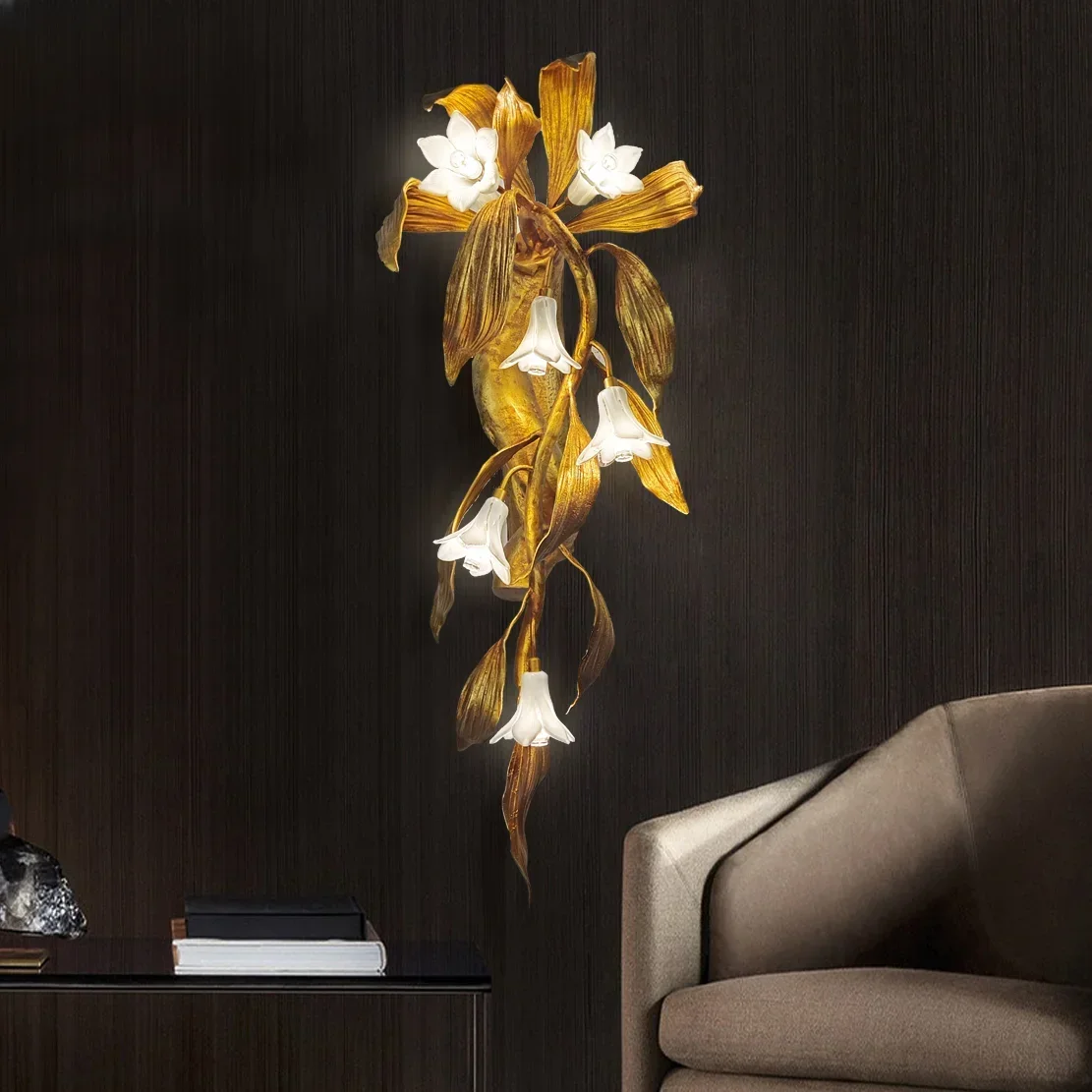 

Светлый роскошный настенный светильник для гостиной, фон, стена, вилла, дзен, цветочное художественное украшение, лестница, стена, спальня, прикроватная тумбочка
