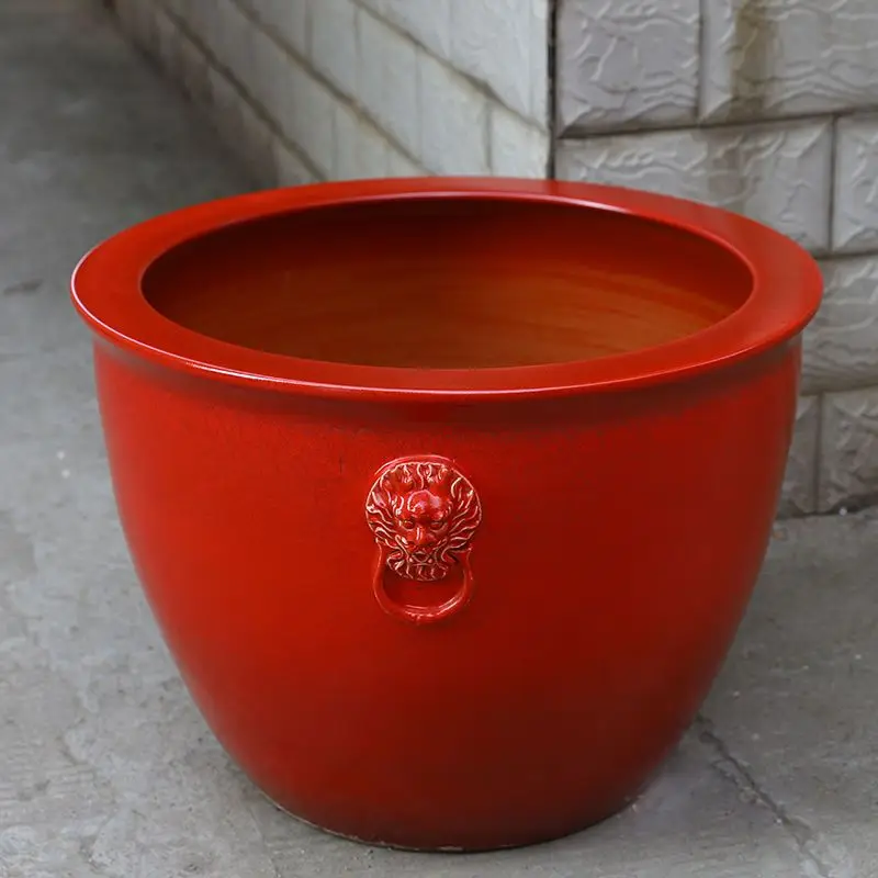 Ceramic flower pot water lily lotus tank bowl lotus fish tank planting pot extra large garden water tank Chinese red classical