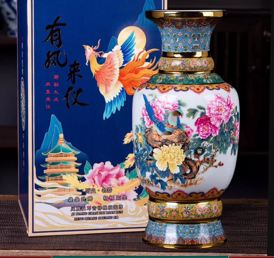 

Jingdezhen ceramic powder color vase, Chinese style entrance TV cabinet, desktop porcelain vase decoration, light luxury enamel